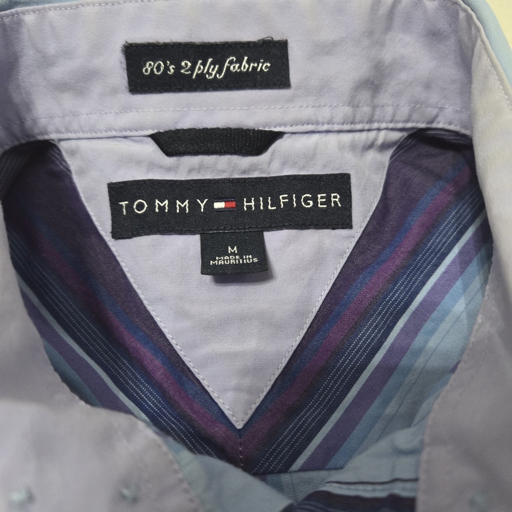 Tommy Hilfiger Shirt Men's M Blue Purpl Striped Long Sleeve Button Up 80's 2 Ply - Picture 2 of 15